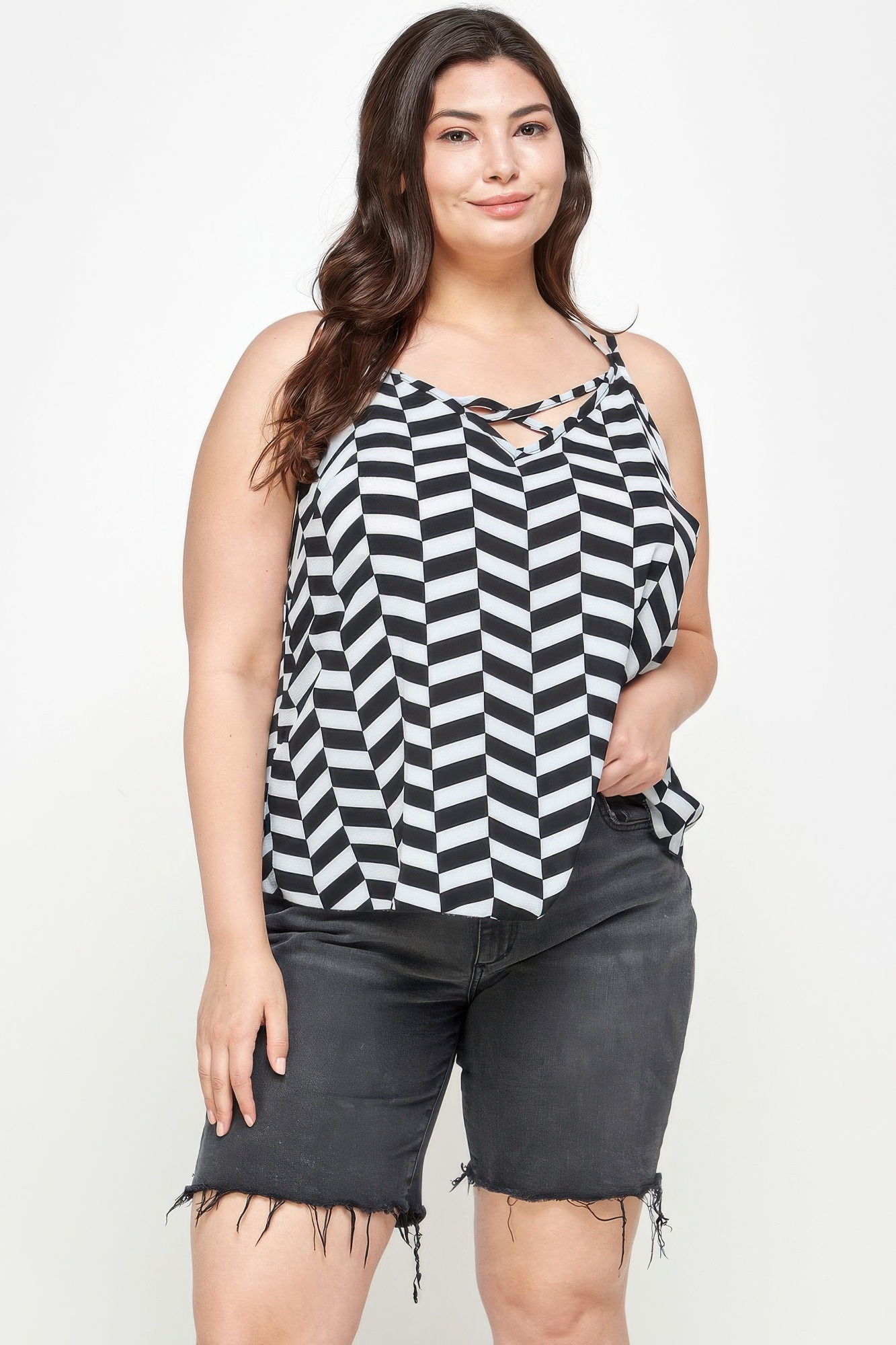 Plus Size Geometric Top with Double Spaghetti Strap