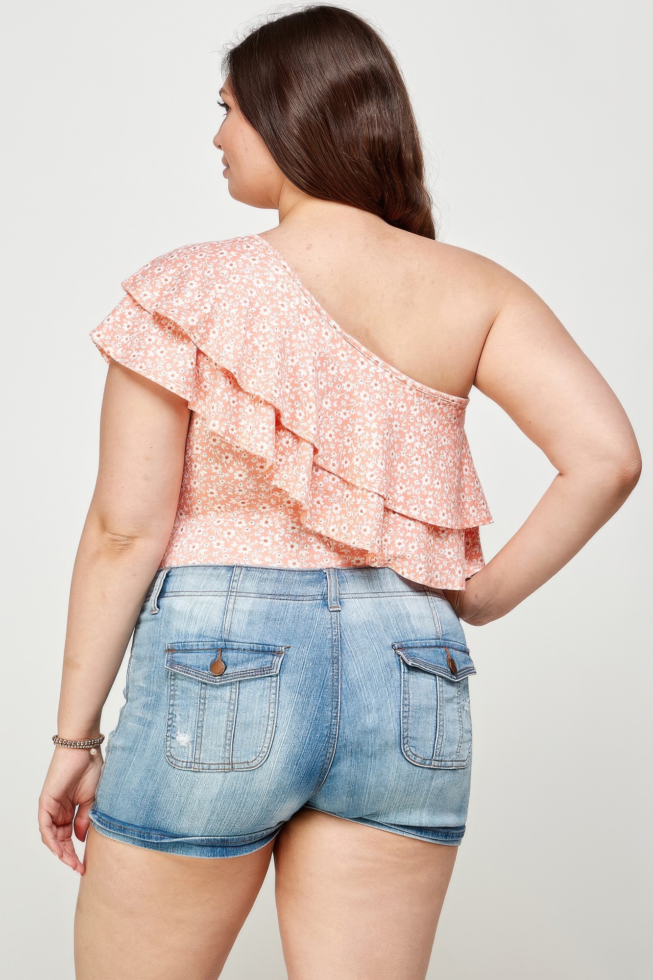Plus Size Ditsy Floral One Shoulder Bodysuit, photo 5