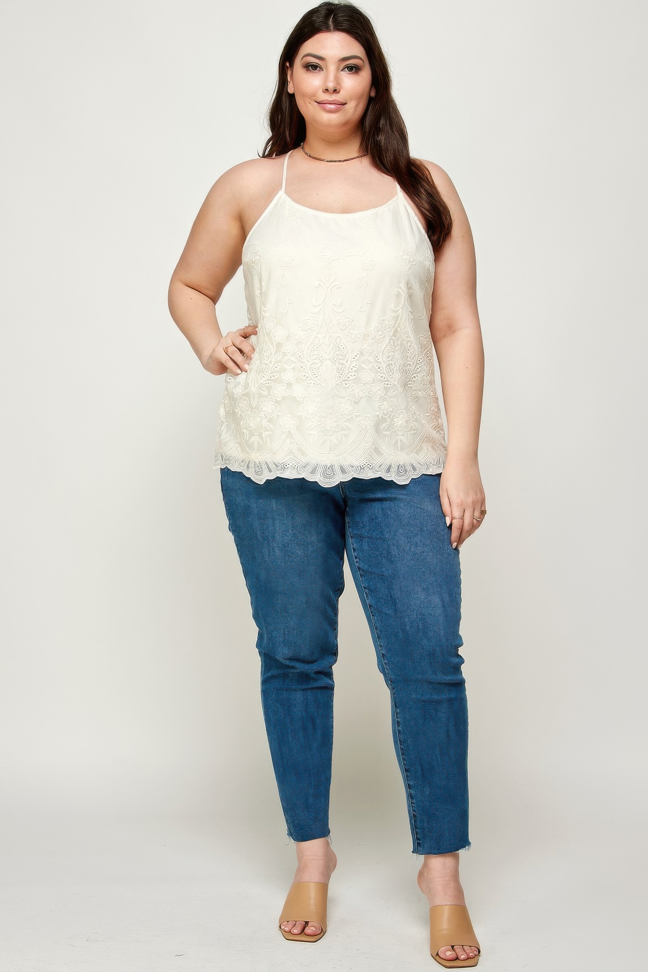 Plus Size Embroidered Mesh T-Back Cami, photo 2