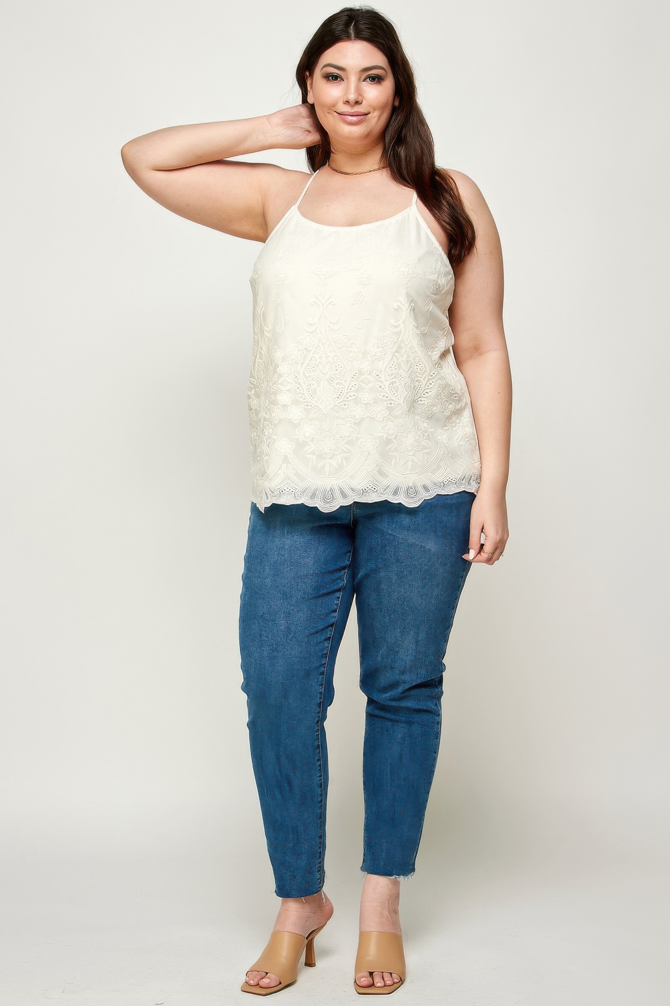 Plus Size Embroidered Mesh T-Back Cami, photo 3