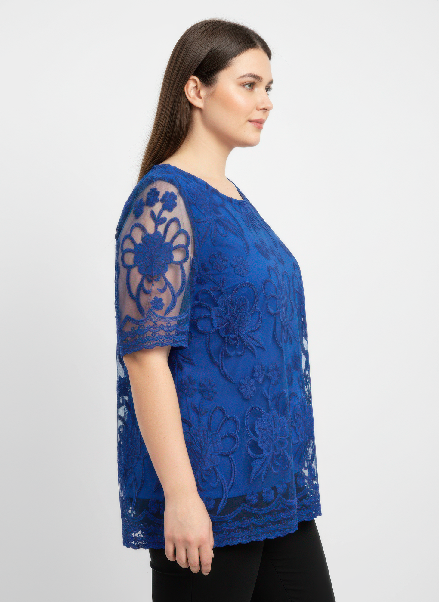 Embroidered Lace Overlay Short Sleeve Top, photo 2