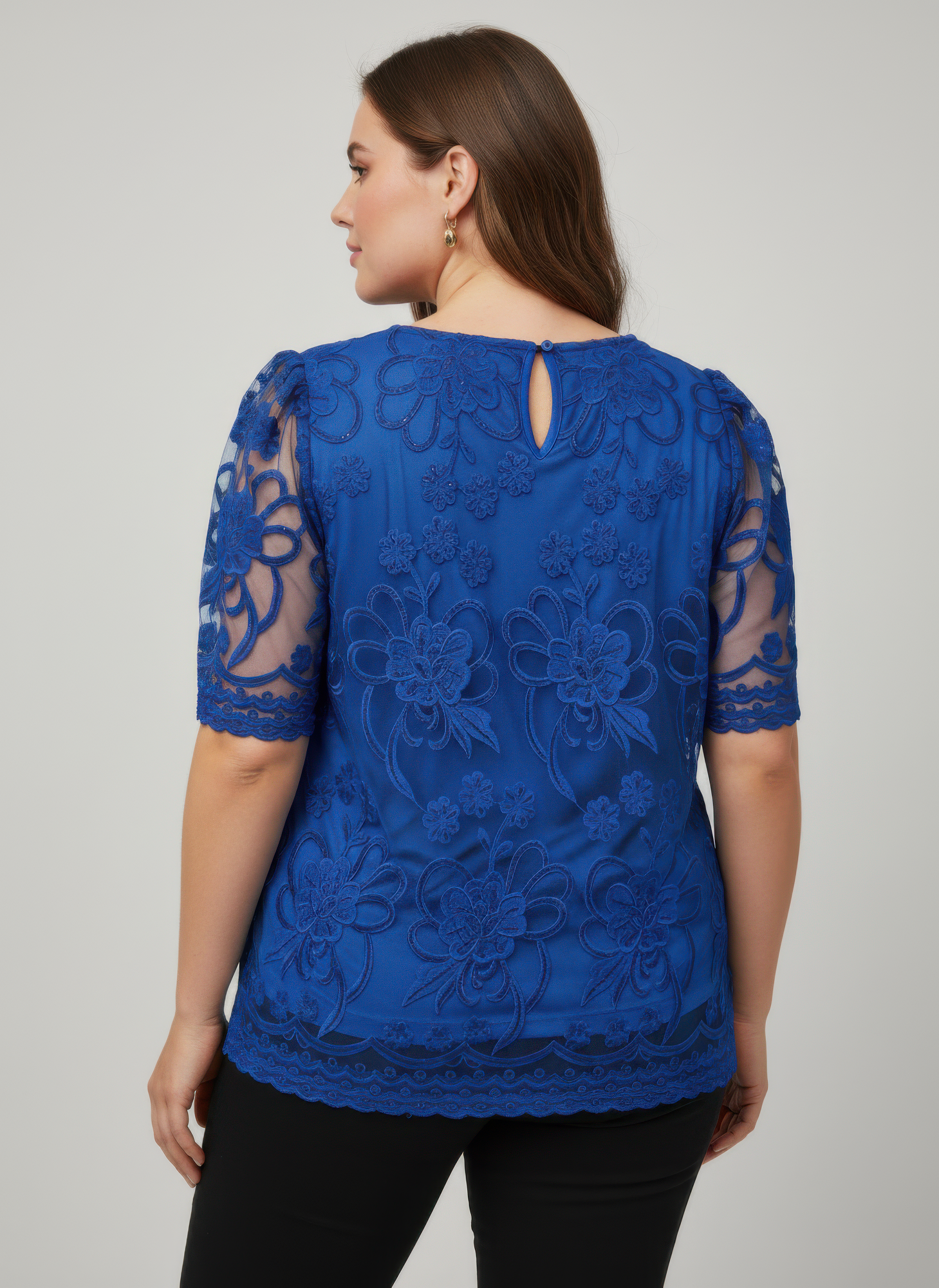 Embroidered Lace Overlay Short Sleeve Top, photo 3