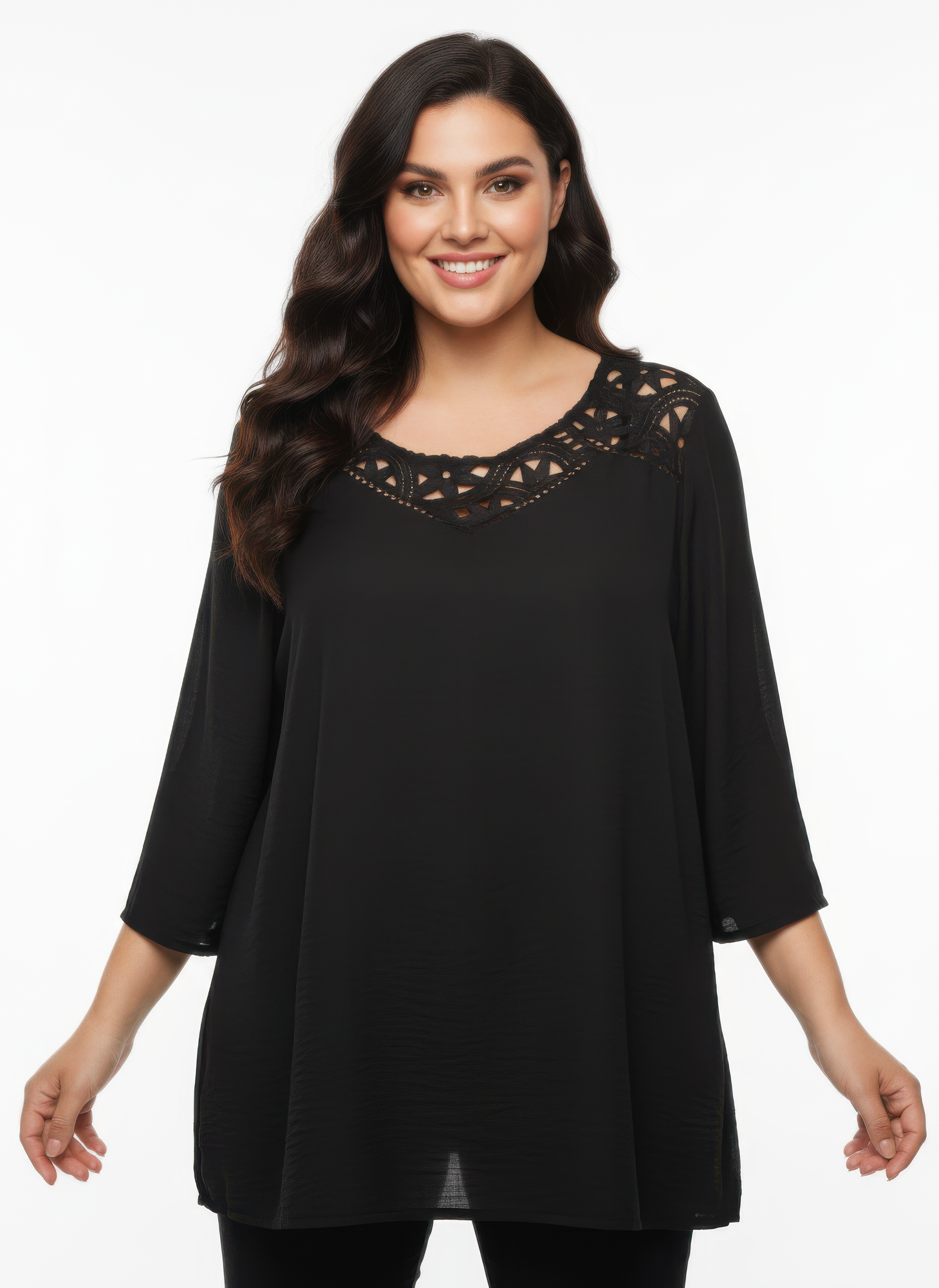 Lace Yoke Bell Sleeve Knit Tunic