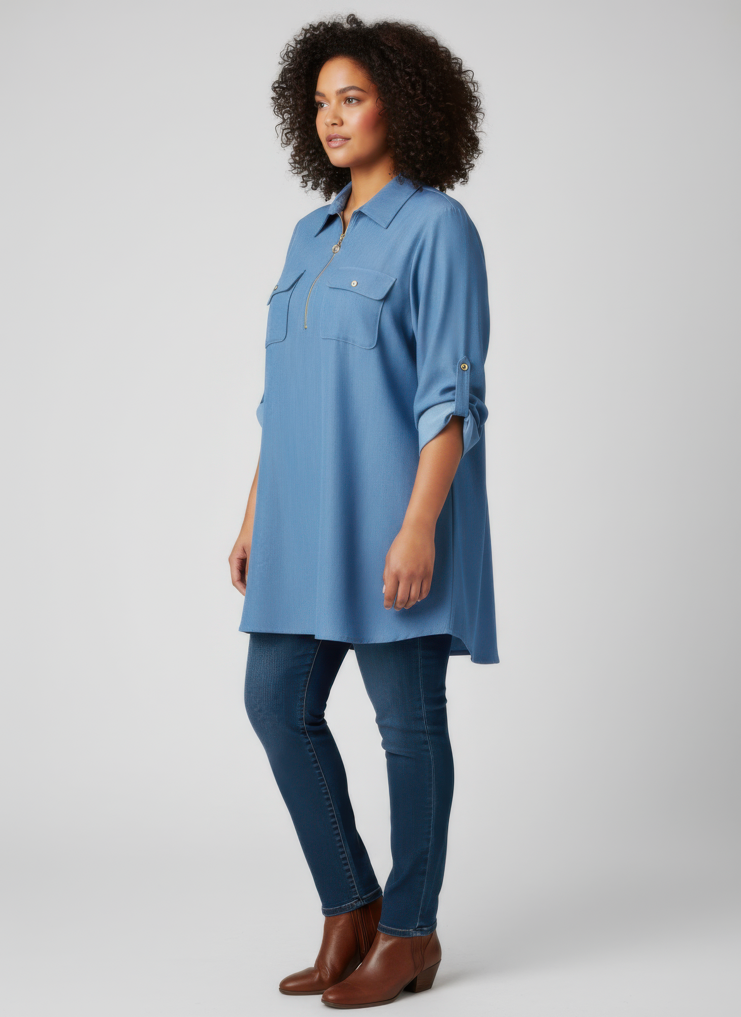 Zip Front Utility Pocket Tunic Blouse, photo 2