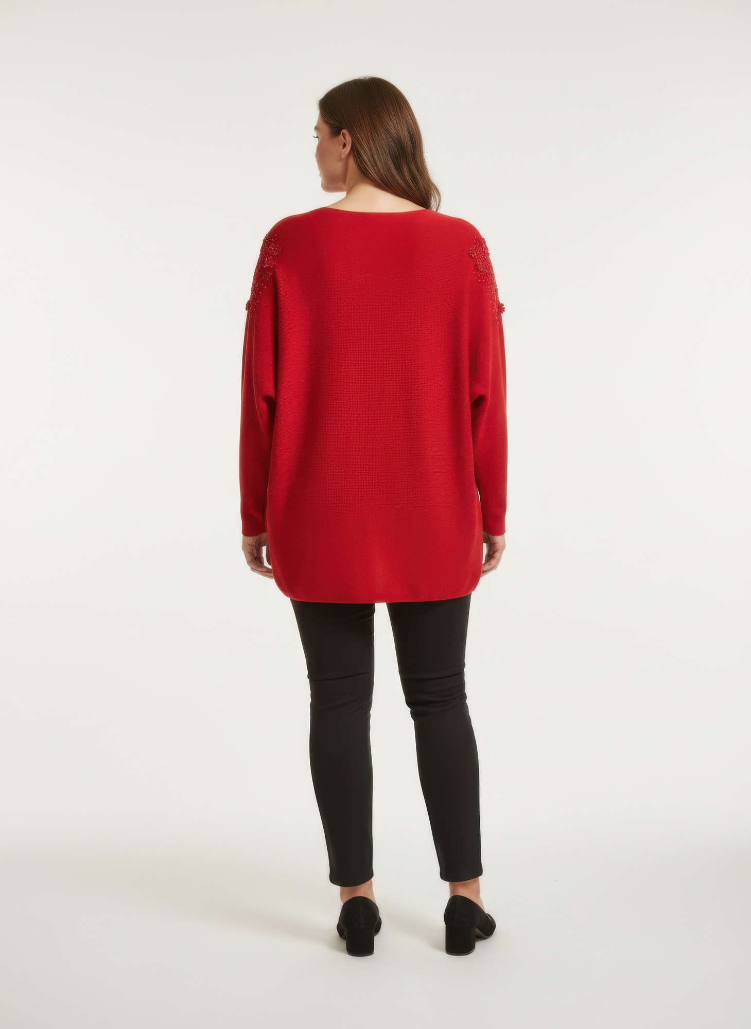 Crimson Lace Embellished Knit Tunic Top, photo 3