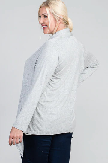 Waist Seam Shark Bite Long Sleeve Open Solid Cardigan, photo 2