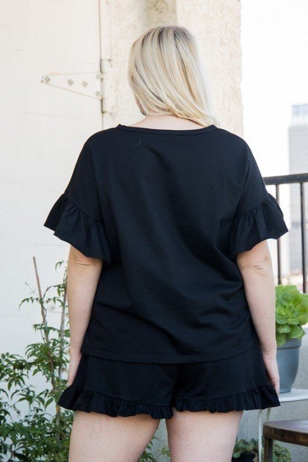 Round Neck Ruffle Sleeve Side Slit French Terry Top, photo 6
