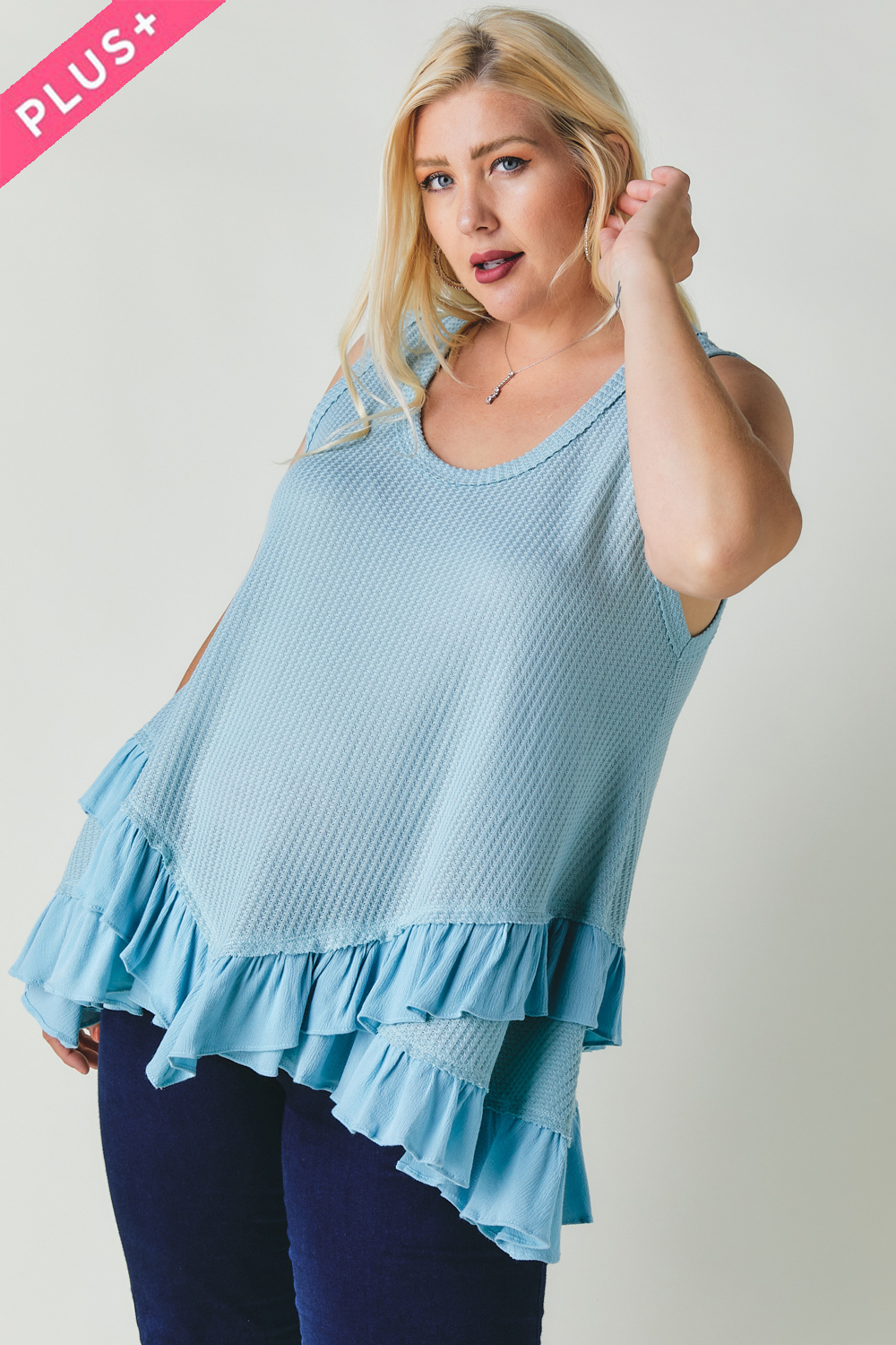 Plus Scoope Neck Sleeveless Ruffle Tunic, photo 3