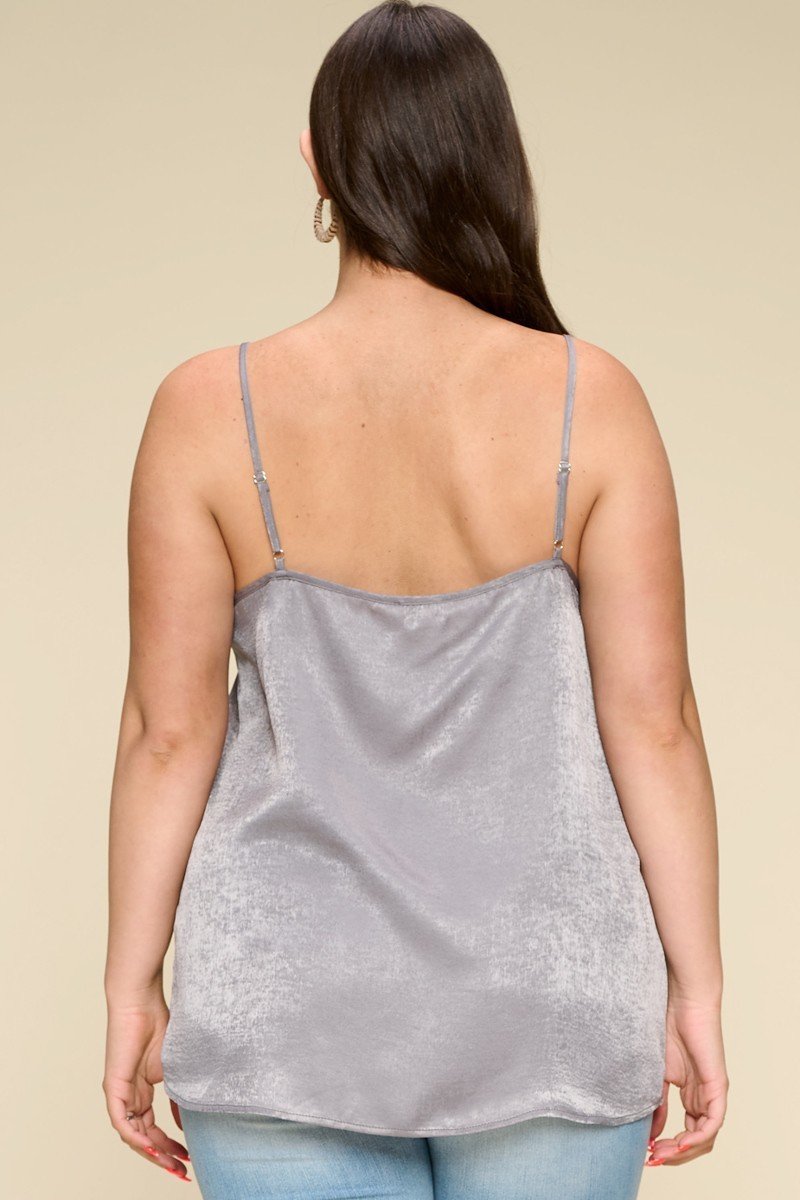 Solid Satin Sleeveless Cami Woven Tank Top, photo 4