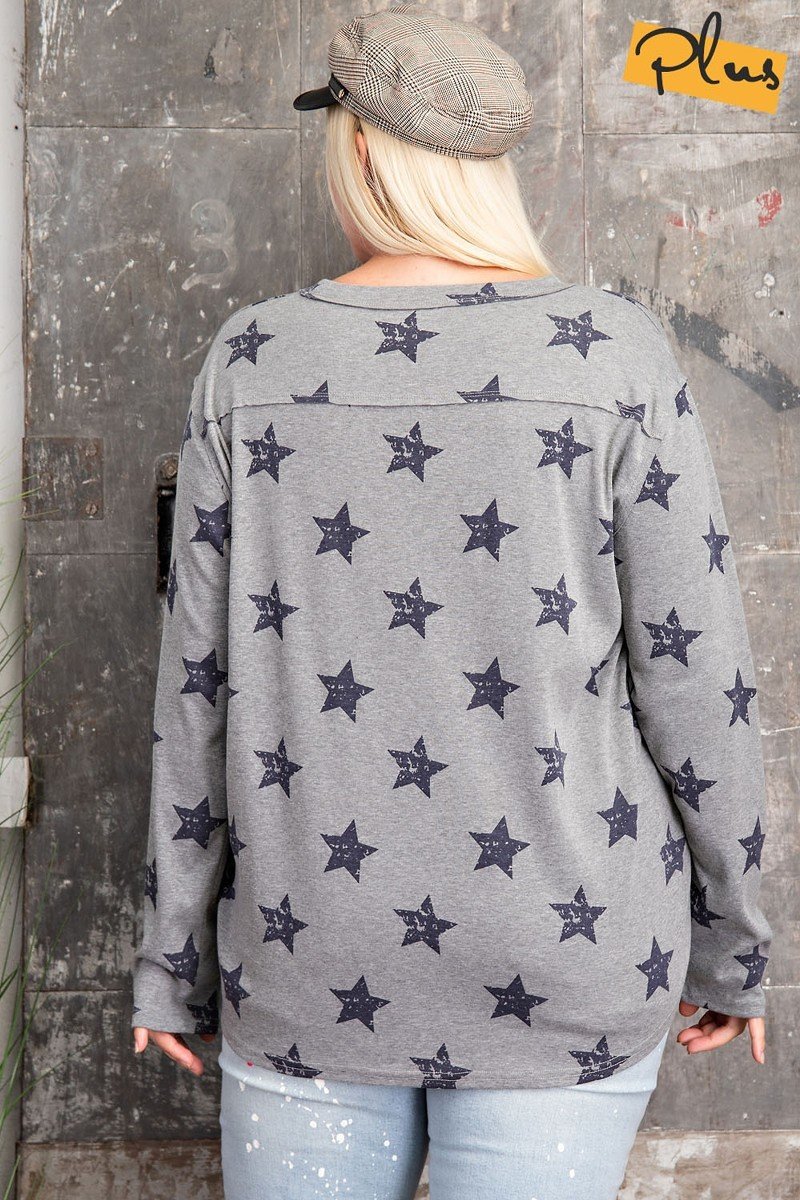 Plus Size Star Printed Poly Rayon Loose Fit Top, photo 3