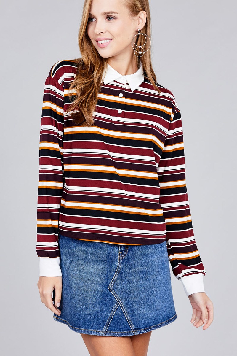 Ladies Fashion Plus Size Long Sleeve Multi Striped Dty Brushed Shirts, photo 3