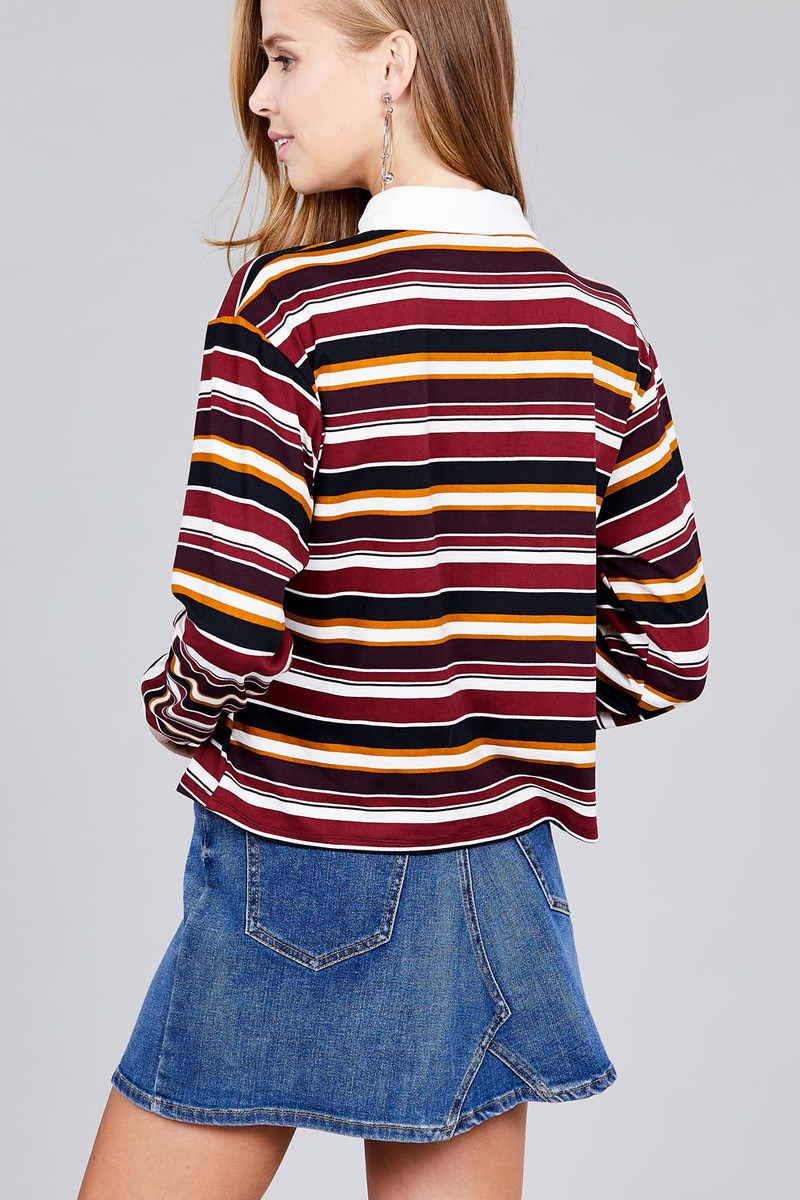 Ladies Fashion Plus Size Long Sleeve Multi Striped Dty Brushed Shirts, photo 4