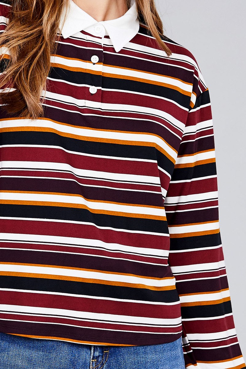 Ladies Fashion Plus Size Long Sleeve Multi Striped Dty Brushed Shirts, photo 5