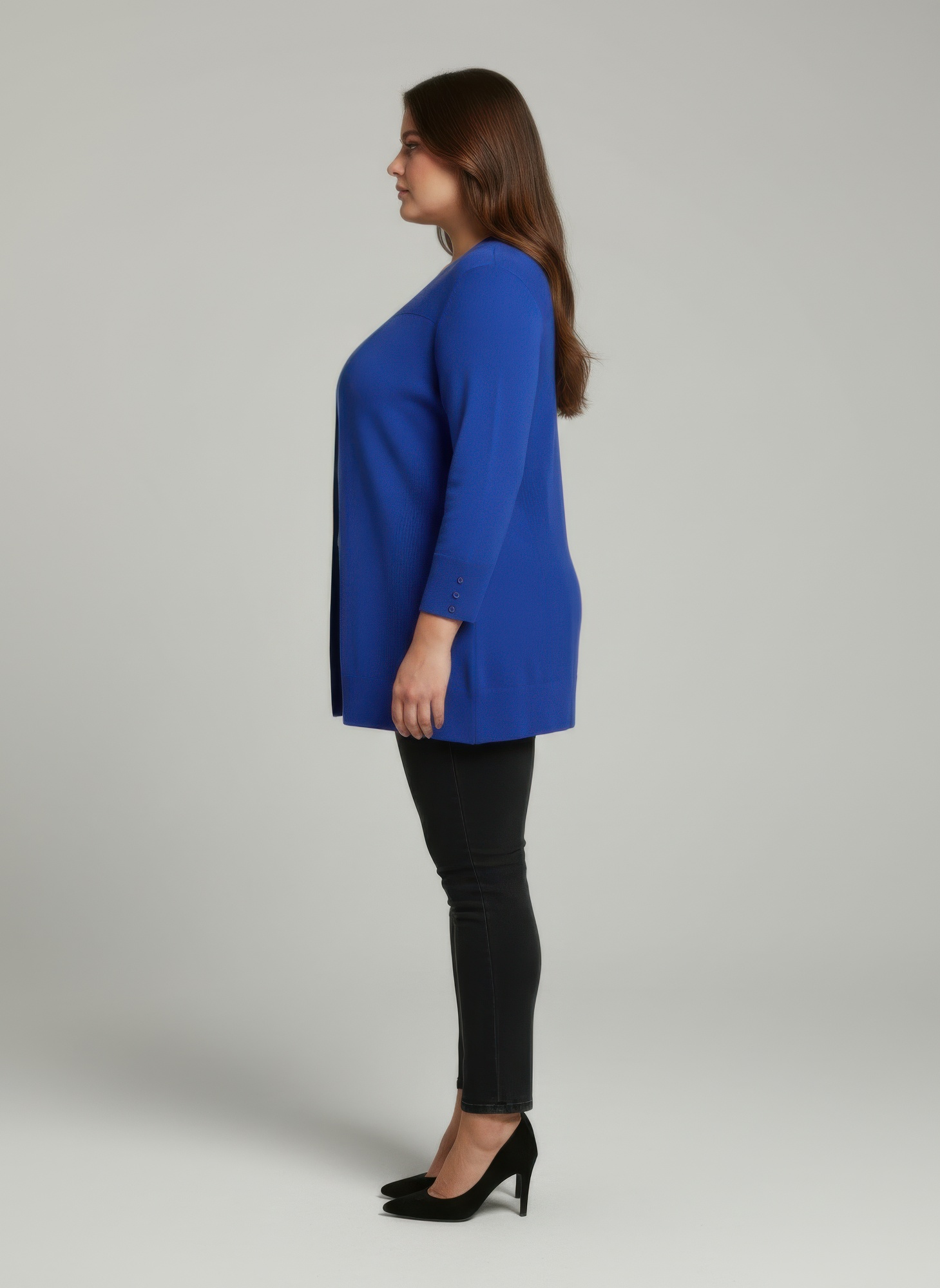 Mocha Button Cuff Ribbed Knit Tunic Top, photo 2
