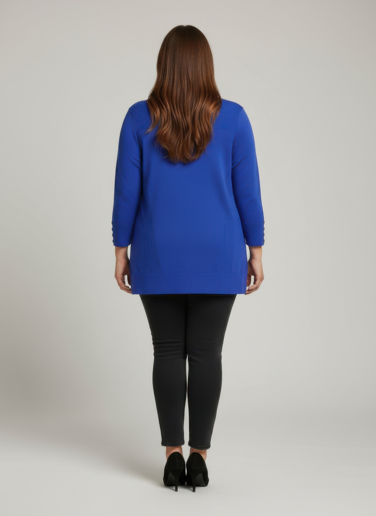 Mocha Button Cuff Ribbed Knit Tunic Top, photo 3