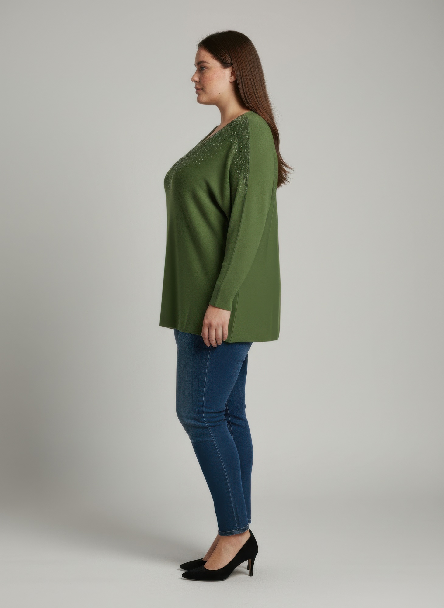 Scarlet Embellished Neckline Dolman Sleeve Tunic Top, photo 2
