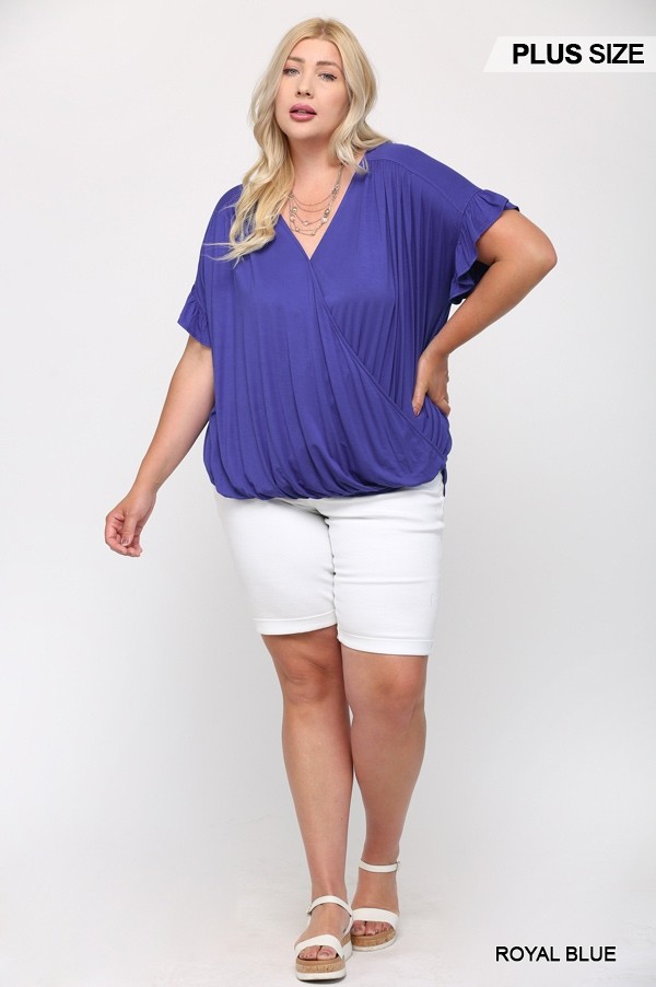 Solid Viscose Knit Surplice Top with Ruffle Sleeve, photo 2