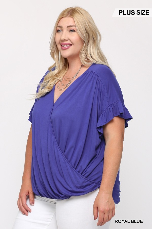 Solid Viscose Knit Surplice Top with Ruffle Sleeve, photo 3
