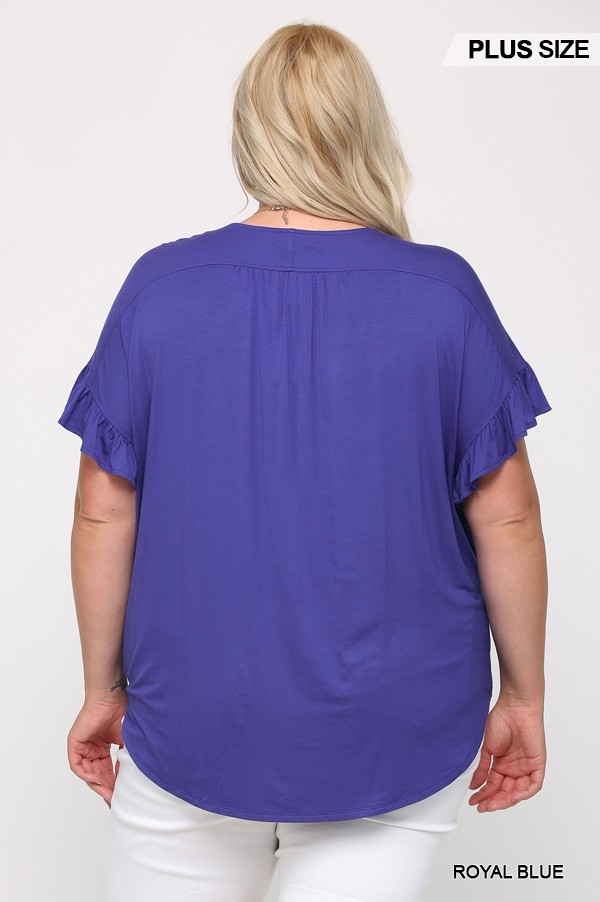 Solid Viscose Knit Surplice Top with Ruffle Sleeve, photo 4