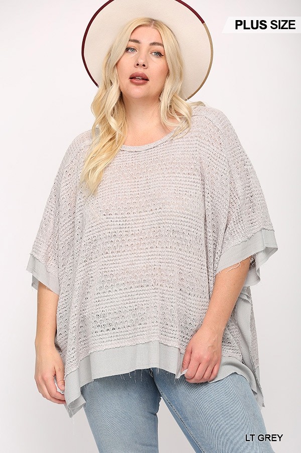 Light Knit and Woven Mixed Boxy Top with Poncho Sleeve, photo 2