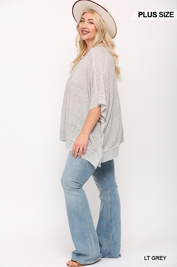 Light Knit and Woven Mixed Boxy Top with Poncho Sleeve, photo 3