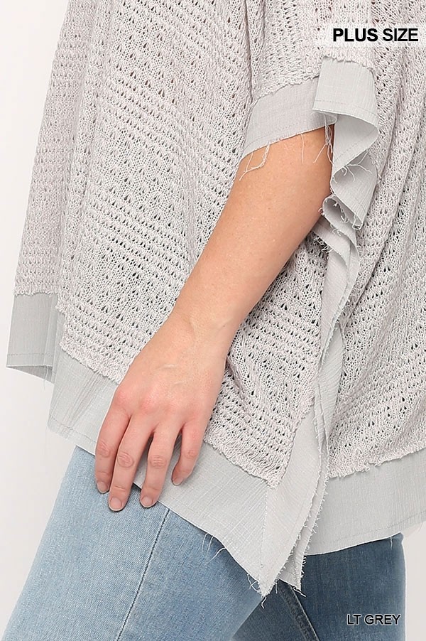 Light Knit and Woven Mixed Boxy Top with Poncho Sleeve, photo 4
