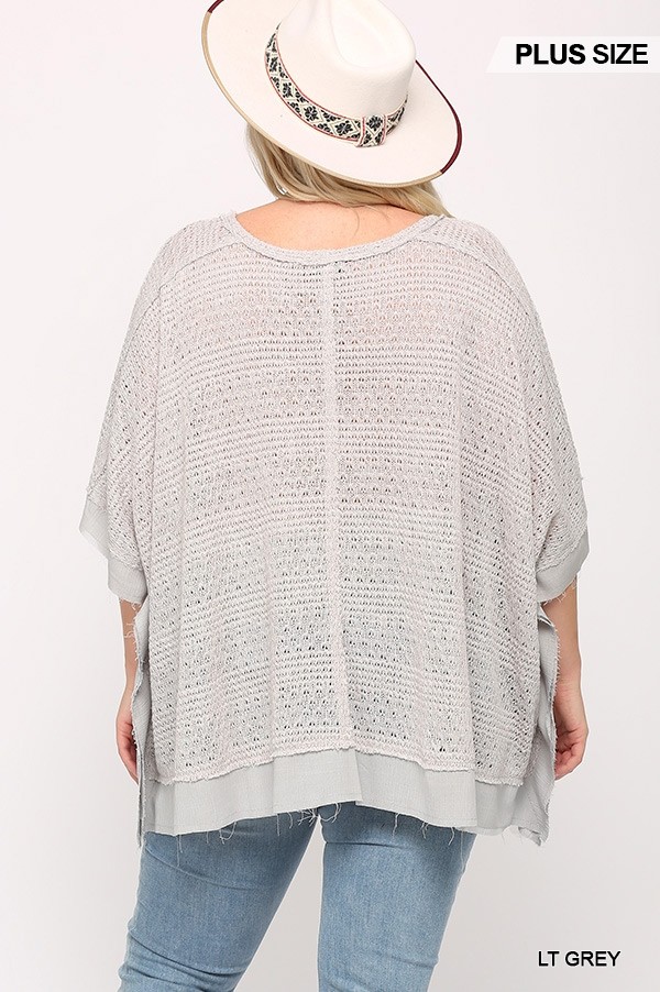 Light Knit and Woven Mixed Boxy Top with Poncho Sleeve, photo 5