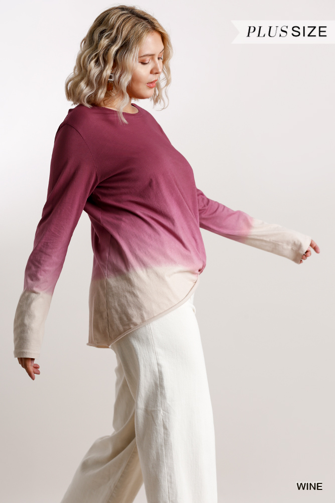 Ombre Print Long Sleeve Top with Gathered Front Detail and Raw Hem, photo 2