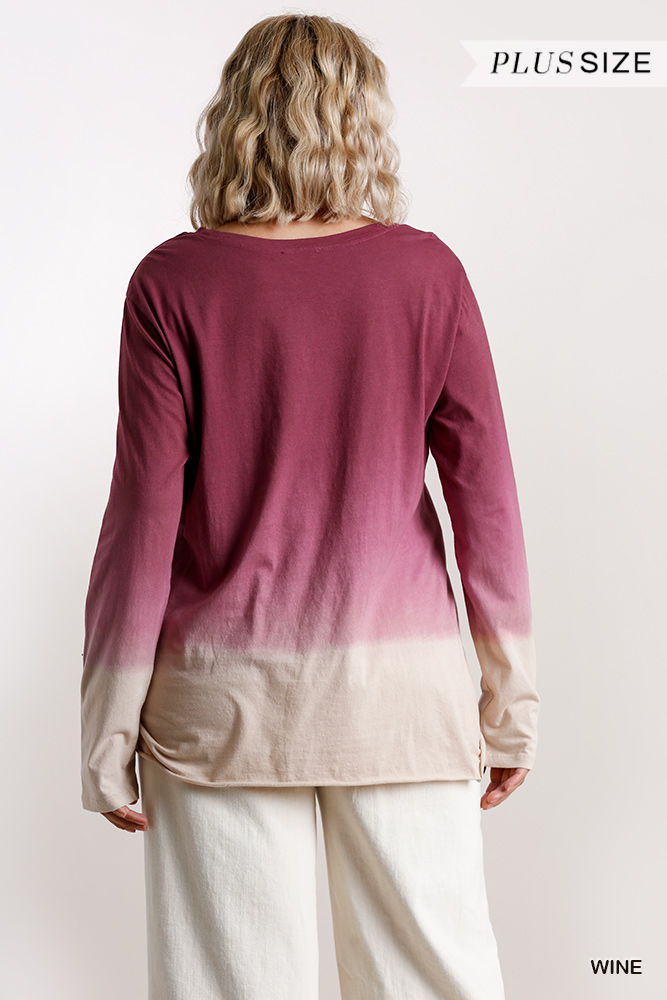 Ombre Print Long Sleeve Top with Gathered Front Detail and Raw Hem, photo 3